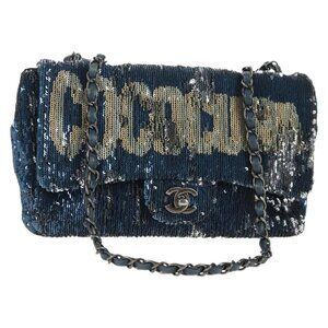 CHANEL Shoulder Bag Sequin Blue Silve